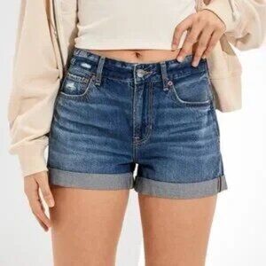 American Eagle Outfitters Dark Blue Denim Tomgirl Roll-Cuff Jean Shorts Size 6